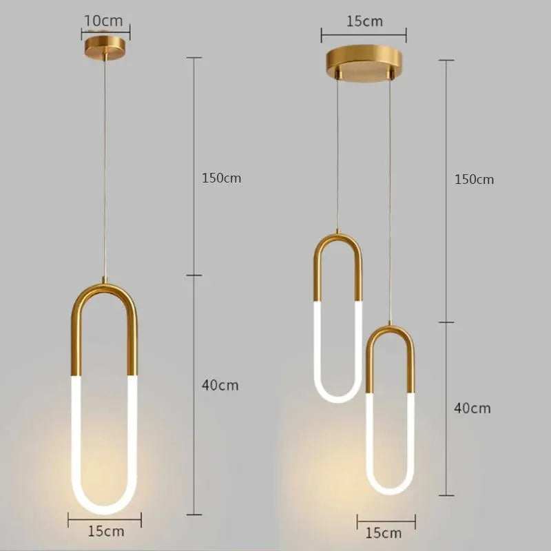 Brass U-Shaped Tube LED Pendant Light - Modern Long-Line Bedside Hanging Lamp