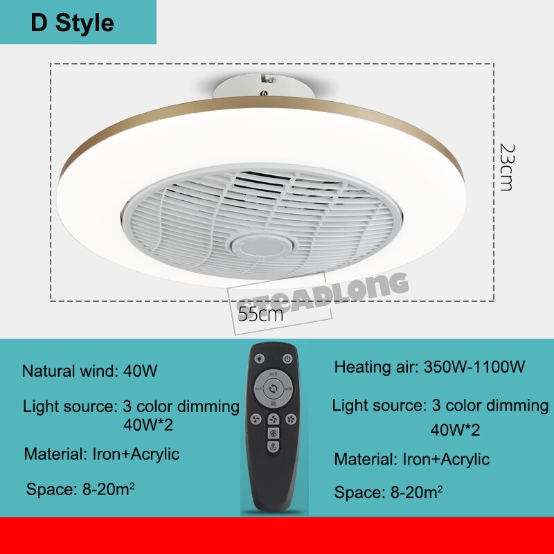 Morden LED Invisible Ceiling Fan Lamp With Remote Control Dining Room Bedroom Heating Fan Lamp Bluetooth music Light Lustre Deco