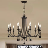 New Wrought Iron Crystal Chandelier European Classic Black Candle Lamp Modern Living Room Kitchen Dining Table Hanging Lamps