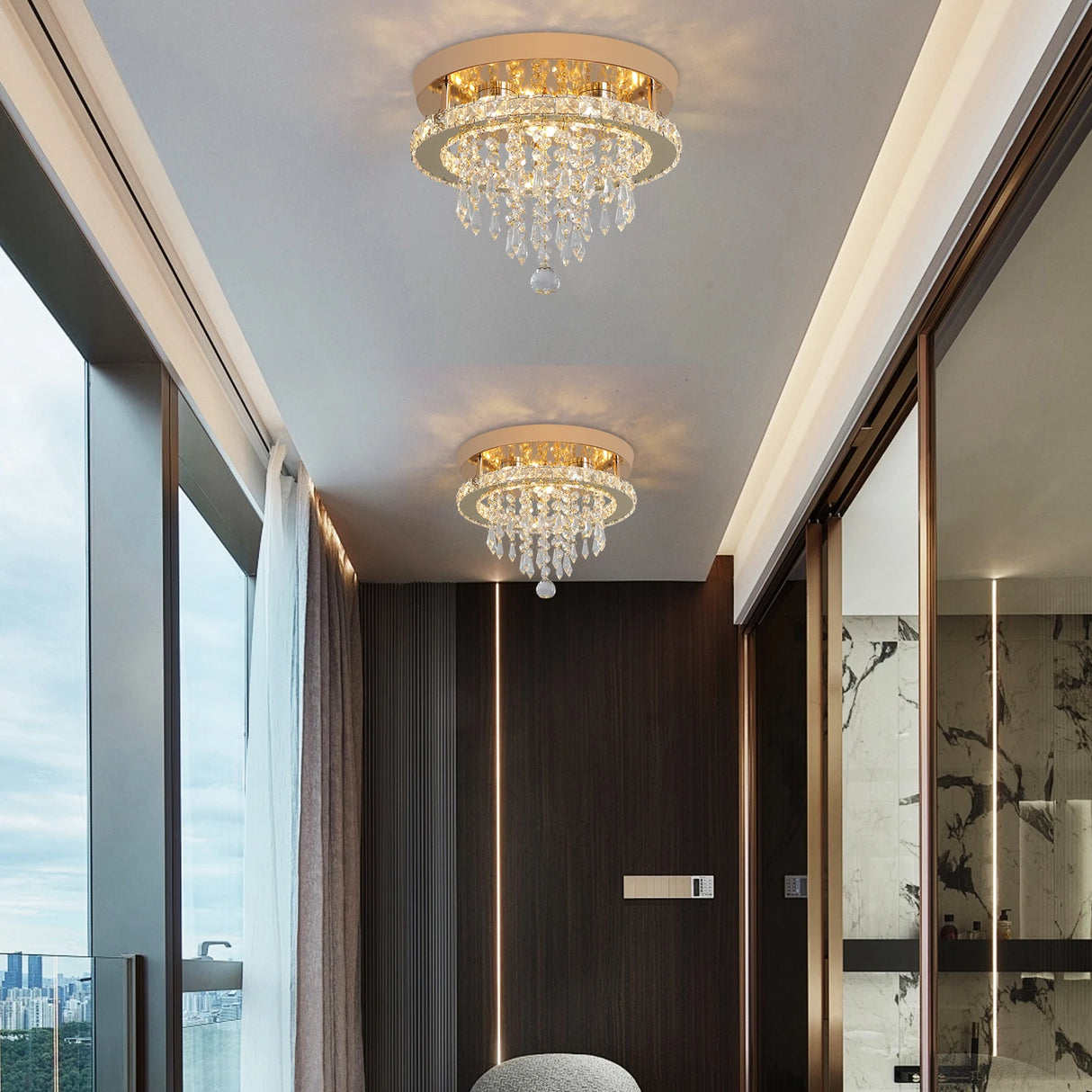Luxury Crystal Chandelier Lustre Design Gold Modern Led Ceiling Light  Living Room Bedroom Hanging Lamp Lighting