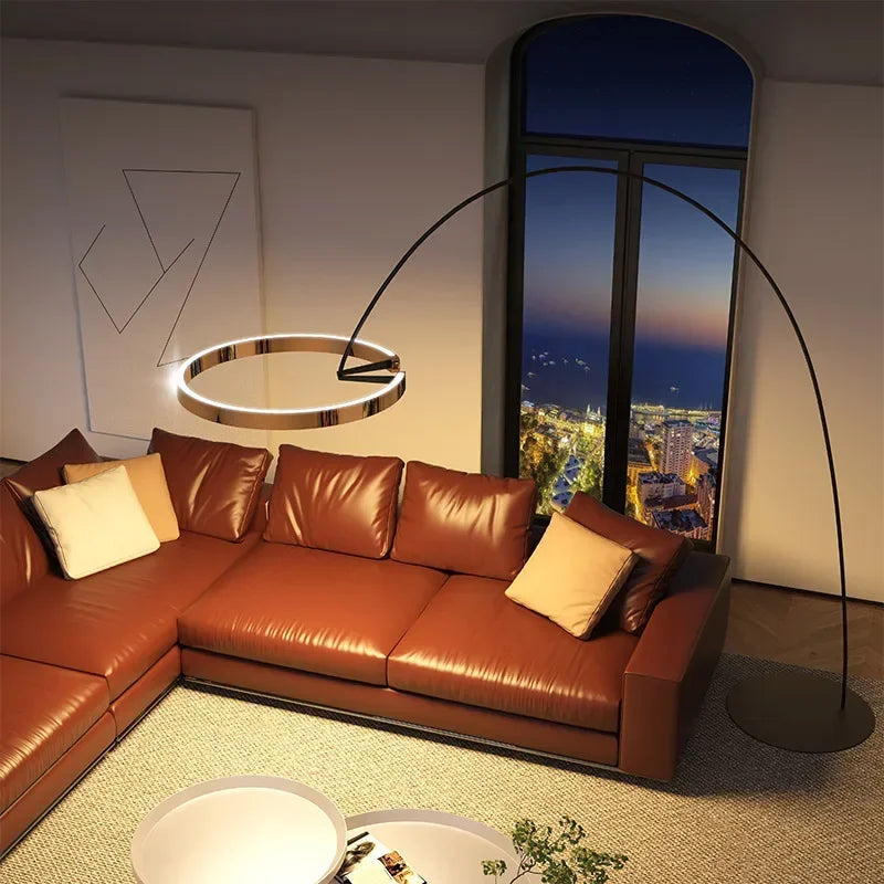 Ring Fishing Floor Lamp Room Decor Golden Long Pole Modern Simple LED Minimalist Light Luxury Designer Vertical Table Lamps