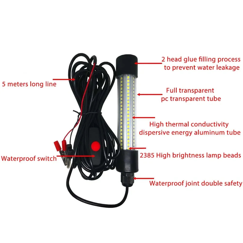 20W Underwater Submersible Fishing Light 12V-24V - 126 LED Green Lure Finder Lamp