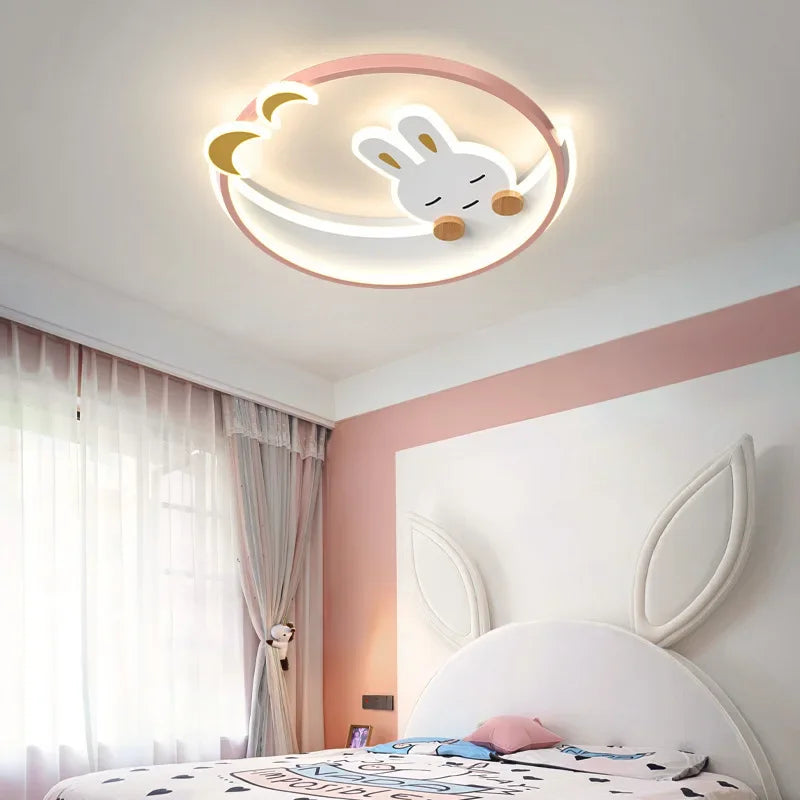 Warm Cute White Rabbit Design Children&#39;s Chandelier Ceiling Lamp for Kids Room LED Bedroom Luster Home Decoration Study Lighting