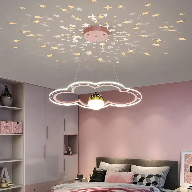 Modern Creative Star Children's Room LED Chandeliers for Bedroom Study Design Ring Lamp Home Decors Cartoon Warm Lighting Fixture