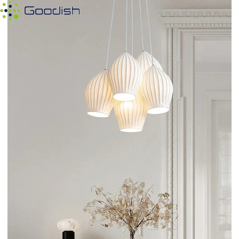 Nordic Modern Ceramic Lantern Energy-Saving LED Pendant Light - Creative Art Ceiling Chandelier Lamp Fixture for Restaurant, Dining Room & Home Decor