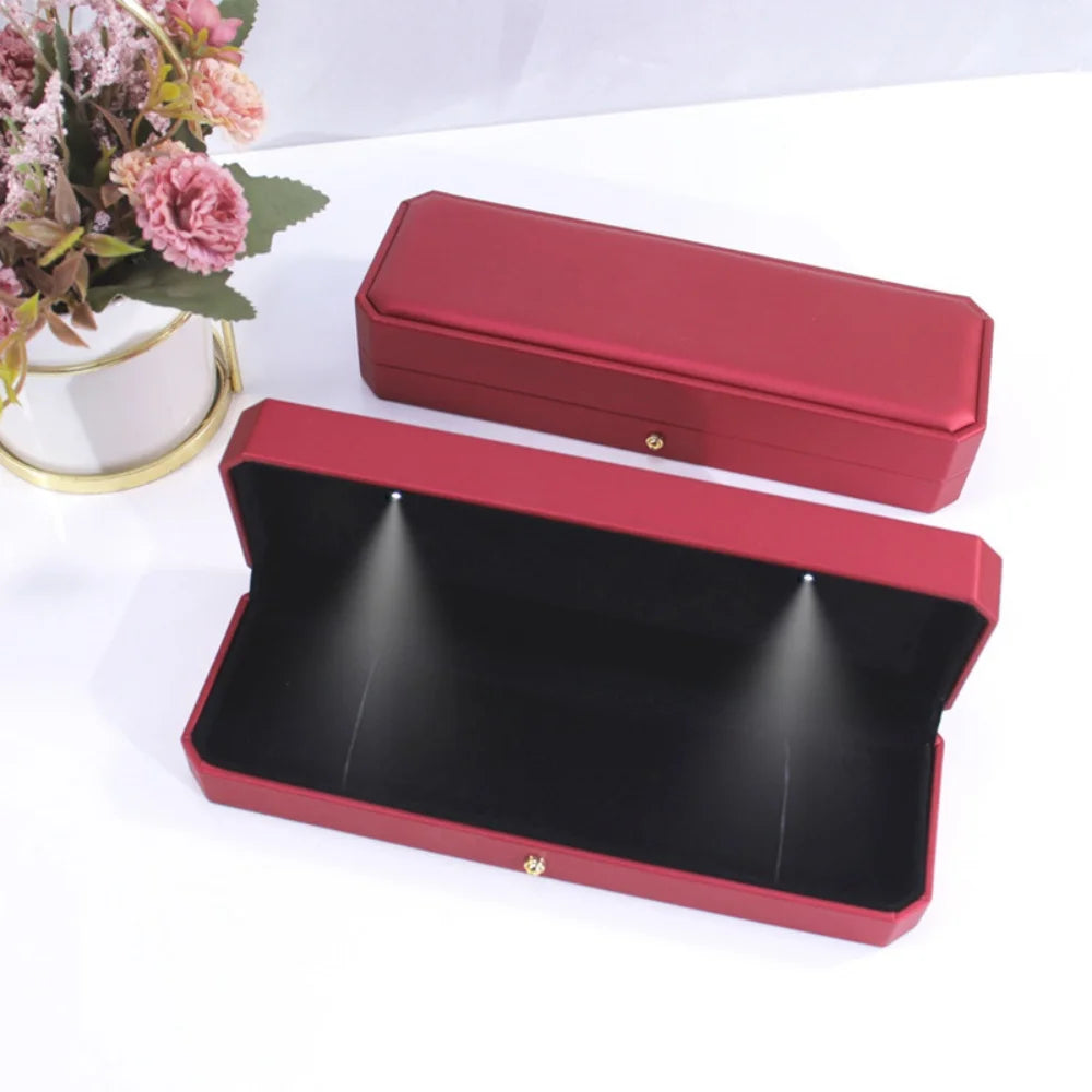 PU Leather LED Light Jewelry Box - Luxury Empty Case for Ring, Necklace & Earrings