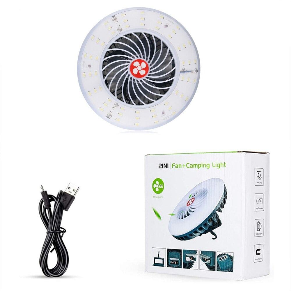 2 In1 LED Fan Light Multifunctional Waterproof Tent Fan Rechargeable Camping Lamp Portable USB Charging Outdoor Light