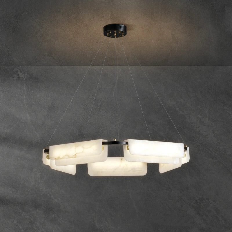 Nordic Marble Chandelier Modern White Stone Chandelier For Villa Living Room Bedroom Restaurant Decors LED Marble Pendant Lamp