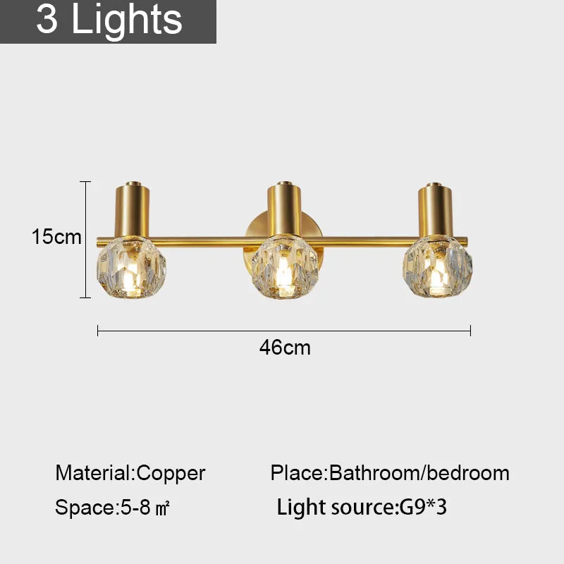 Modern Gold Luxury Crystal Wall Lamp Living Room Decoration Study Bedroom Bathroom Mirror Front Home Led Indoor Light Fixture