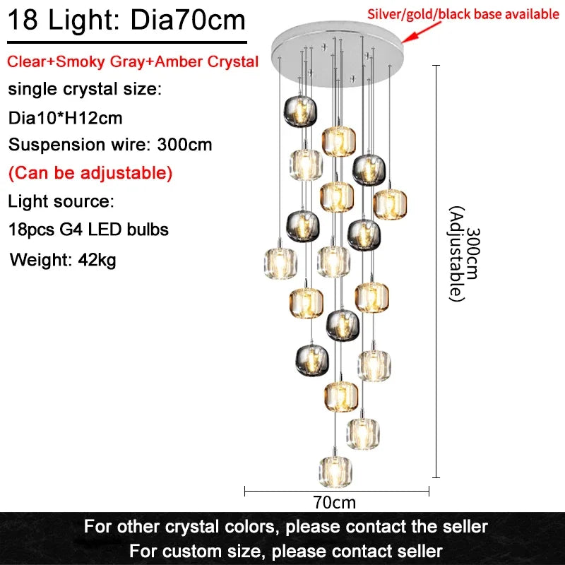 Modern Art Crystal Ball LED Chandelier - Long Staircase Hanging Lamp