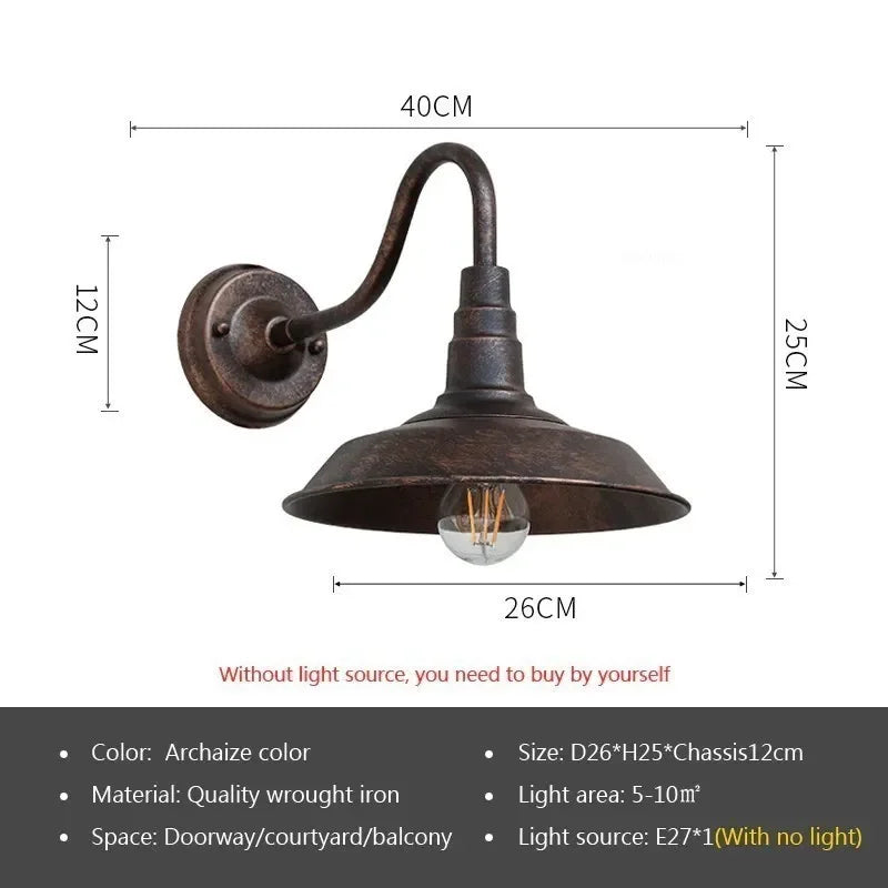 Retro Waterproof Outdoor LED Wall Lamp (E27 Socket Base) - Vintage Weatherproof Exterior Sconce Fixture for Courtyard, Garden, Balcony & Entryway