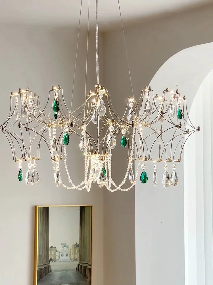 French Luxury Green Crystal Led Chandeliers Romantic Art Dining Room Decor  Pendant Light Lighting Bedroom Hanging Lamp Fixtures