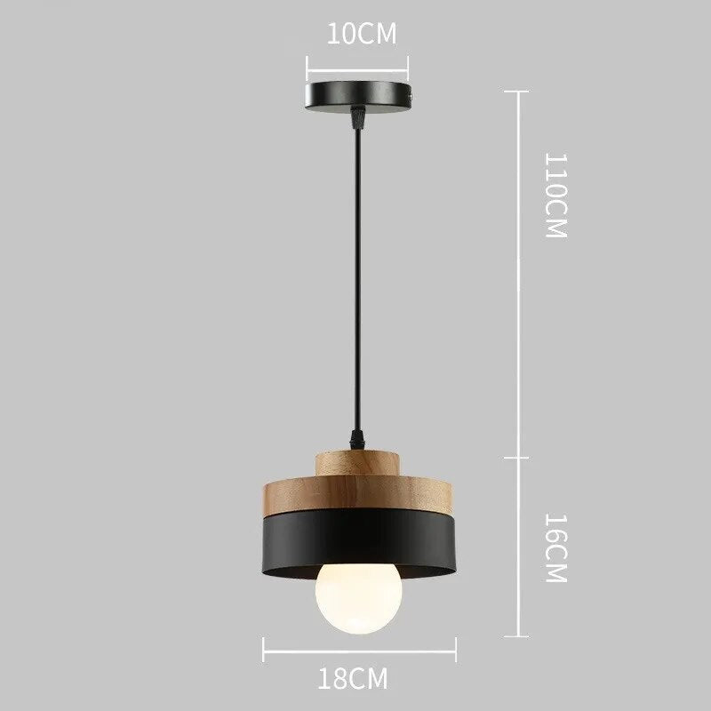 Nordic LED Wooden Pendant Light Iron 18CM Square Living Room Hanging Fixture For Bedroom Dining Room Study Home Decor Luminaires