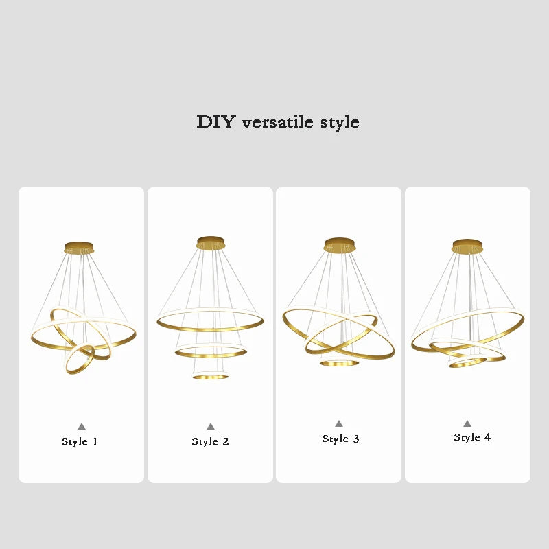 Nordic 3-Ring LED Chandelier - Modern Minimalist Pendant Lamp for Living Room