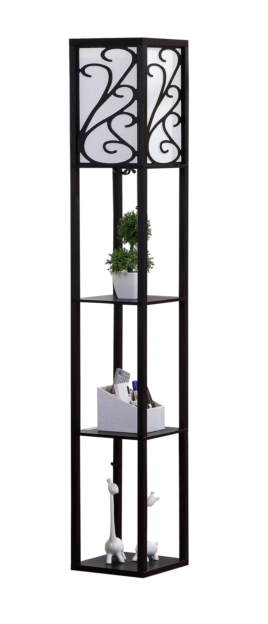 LED Shelf Floor Lamp Wooden Storage Standing Lighting Bedside Night Soft for Bedroom Living Reading Room Home-C