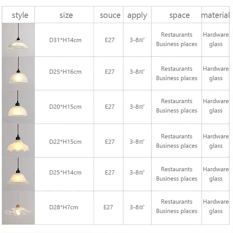 Nordic Glass Pendant Lamp Glass Lampshade Multiple styles Bedroom Living Room Kitchen Dining Restaurant Home Decor Hanging Light