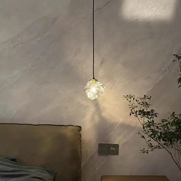 Floating Lava Shape Glass Pendant | Ice Texture Bedside Light with 3-Color Mode