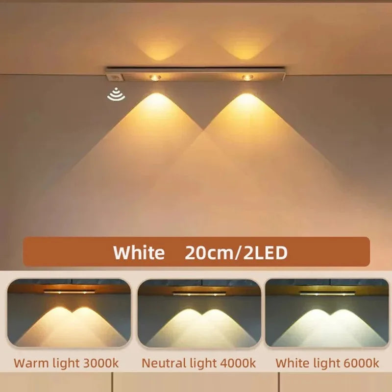 Ultra-Thin Motion Sensor LED Under Cabinet Light (Wireless & Rechargeable) - 3-Color Dimmable Lighting for Kitchen, Wardrobe & Bedroom