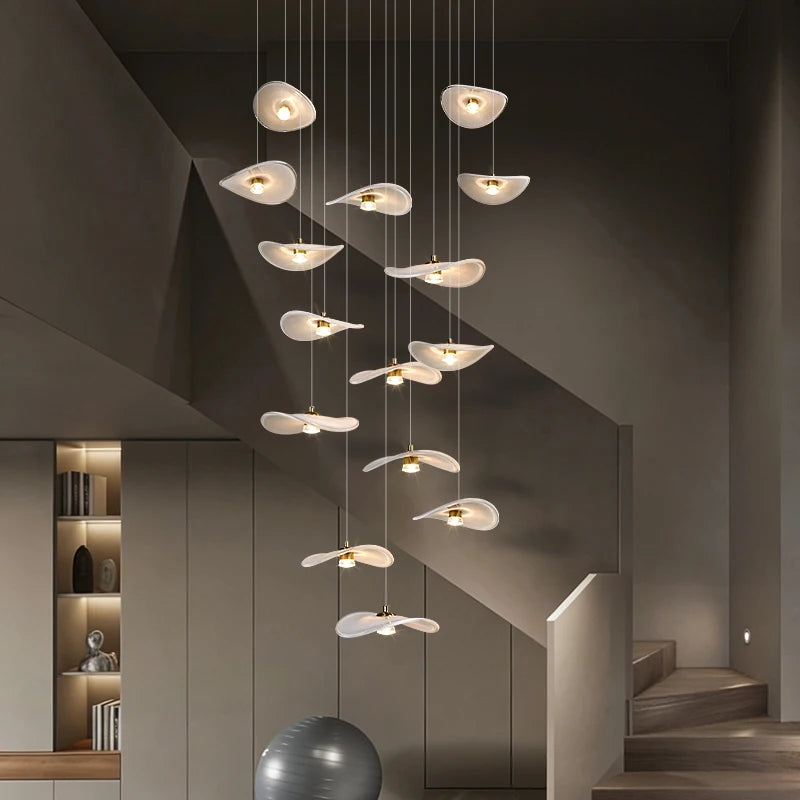 Luxury Stair Chandelier Pendant Light Lighting Duplex Loft Glass Hanging Lamp Nordic Minimalist Long Staircase Chandelier Lustre