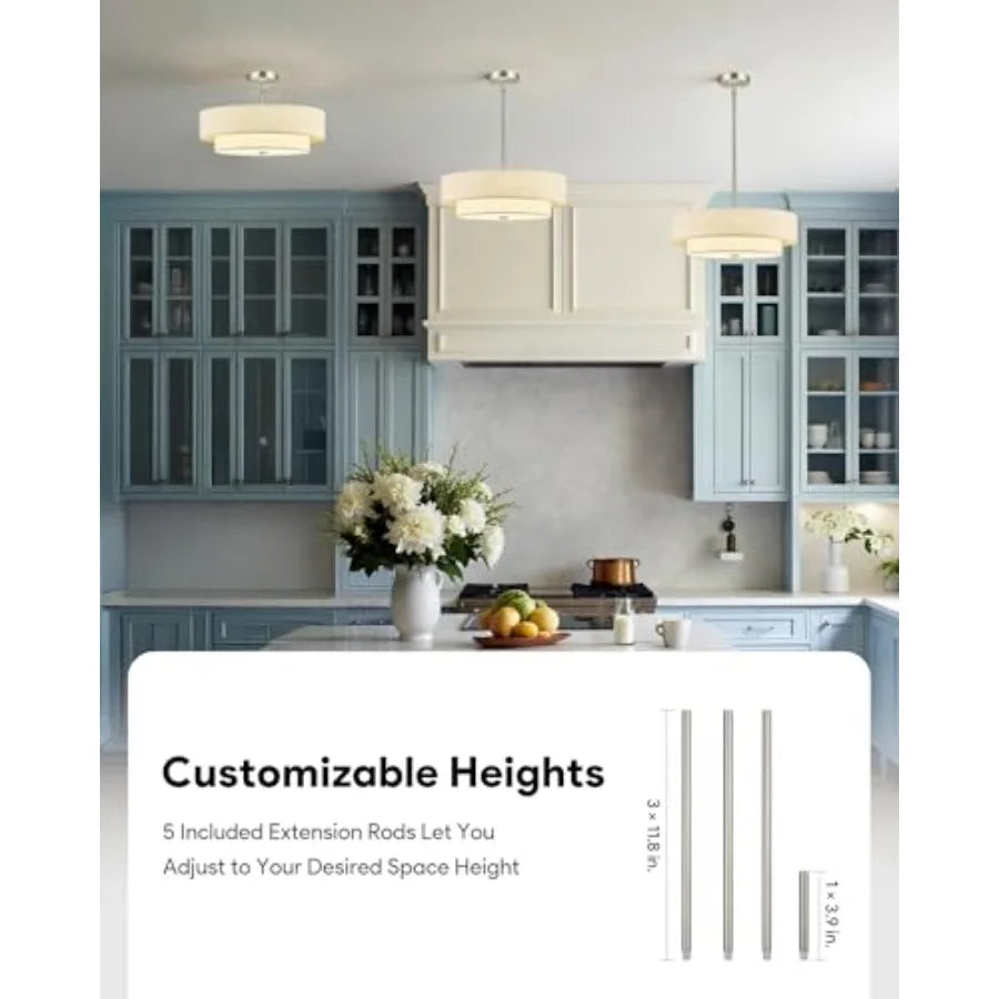 Modern Chandeliers 18" Drum Chandeliers with 2-Layer Fabric Shade 4-Light Pendant Light Fixture with E26 Base Light Fixture for