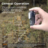 ST10 1000lm EDC Flashlight (660nm Red Light & Dual Switch) - USB-C 14500 Rechargeable Mini Torch with Magnetic Tailcap & Two-Way Pocket Clip
