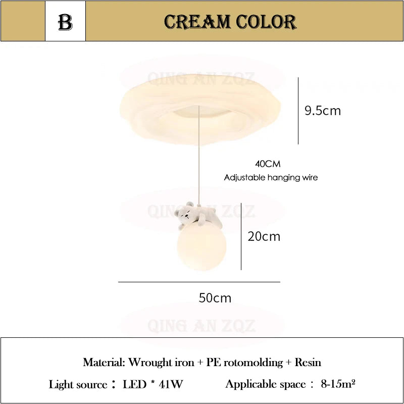 White Bear Cloud Ceiling Lights Children's Room Light Modern Cream Style Warm Boy Girl Bedroom Baby Room Ceiling Lamps