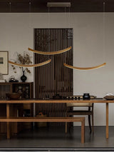 2026 Wood Arch Modern Long Pendant Light - Minimalist LED Dining Table Chandelier