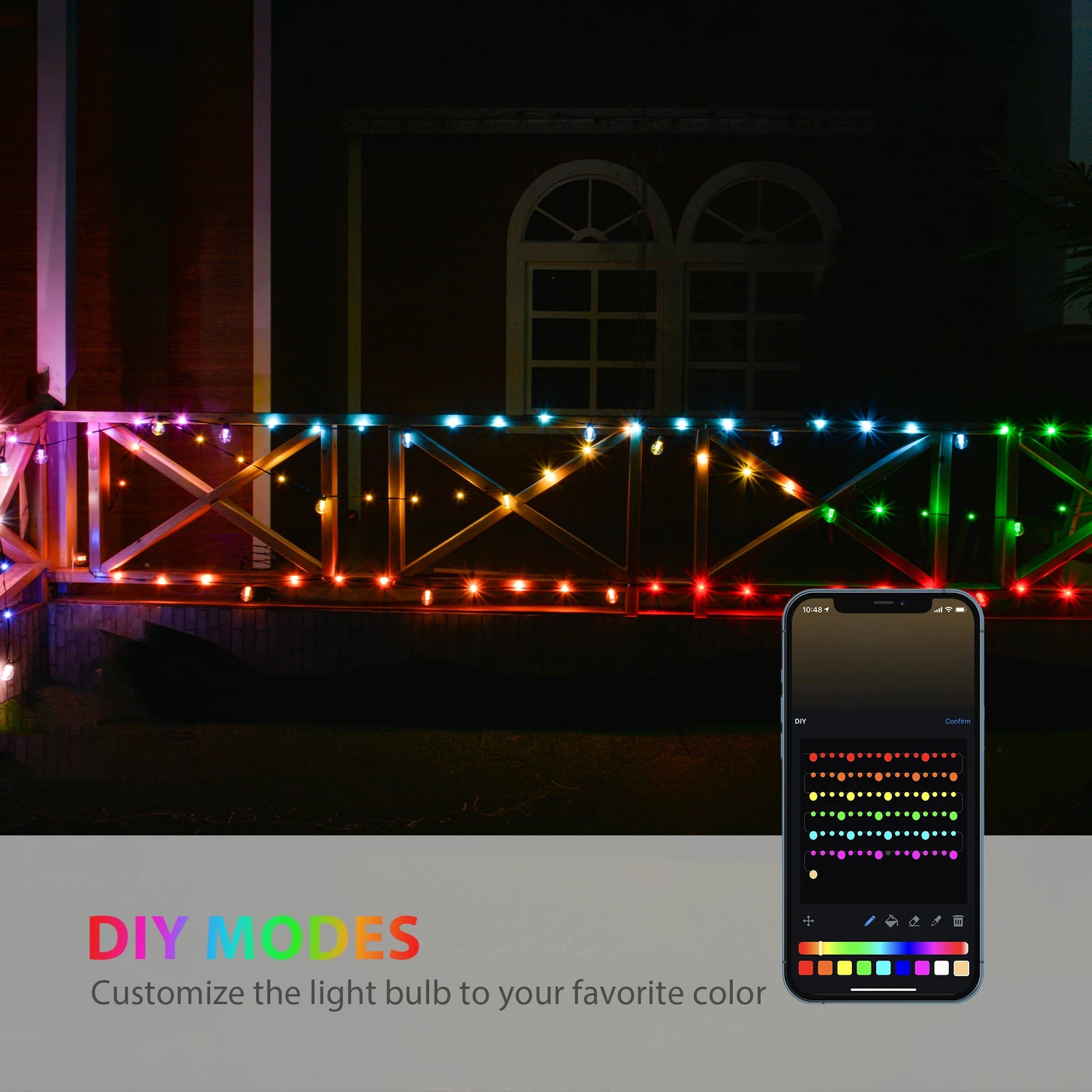 50Ft RGBW Smart String Lights with Rope Fairy APP Remote Control Dimmable G40 Patio Lights Outdoor Christmas Tree Garden Decors