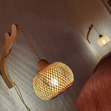 Bamboo Lantern Wall Light Natural Rattan Wicker E27 Chandeliers Hand-Woven Bamboo Lampshades Lighting Fixtures