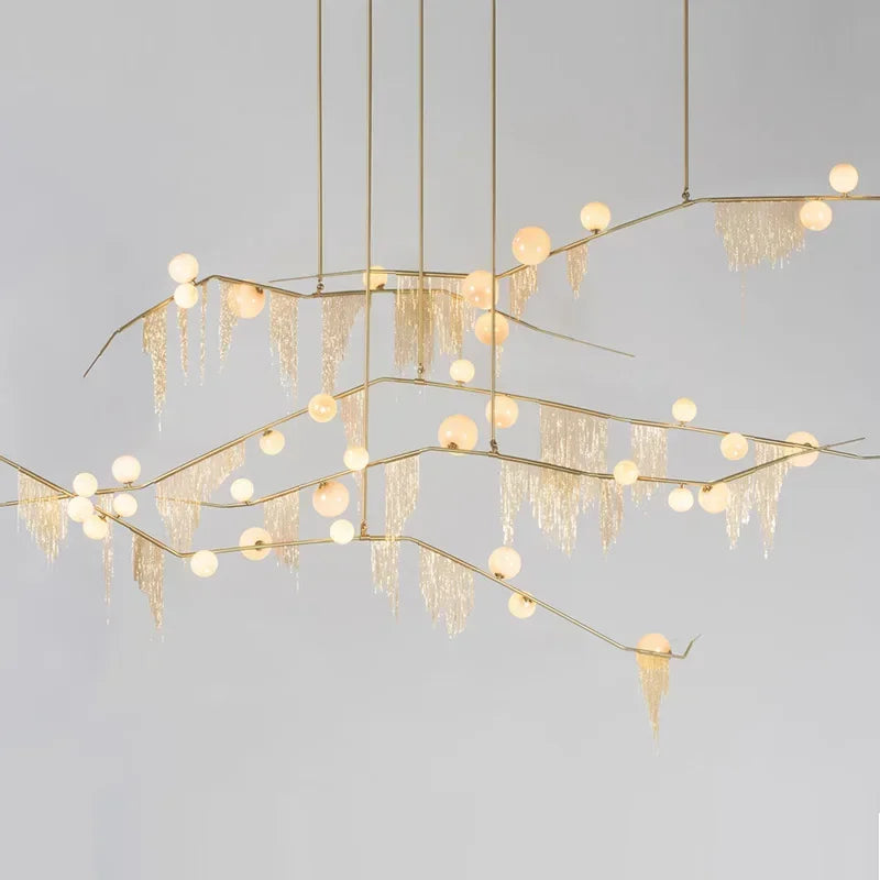 Designer G9 Chandelier Gold Tassel Led Glass Pendant Chandelier Lighting Living Room Rod Hanging Lamp Fixtures Room Decor