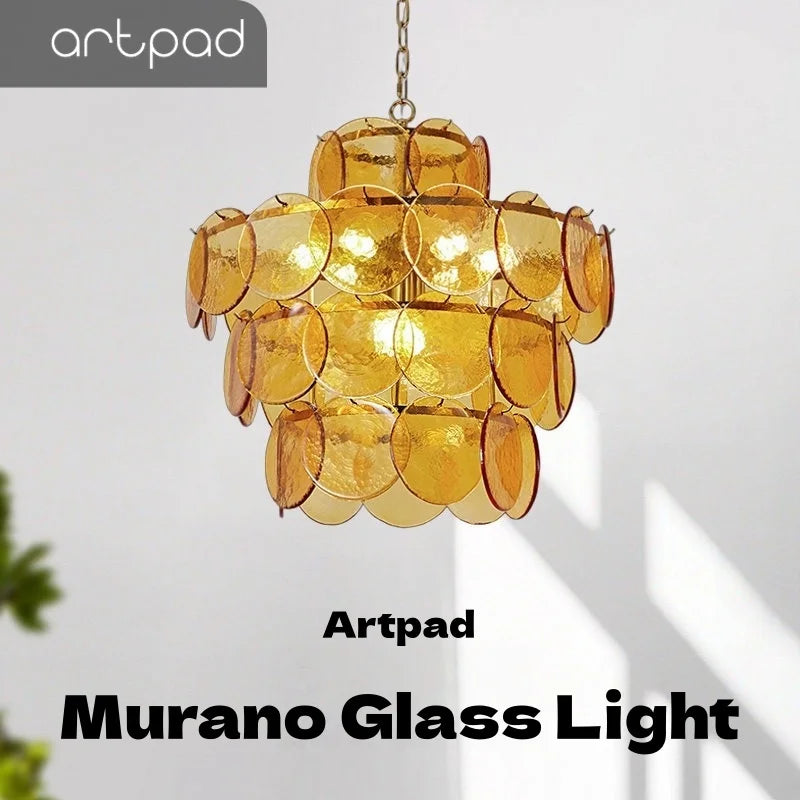 Round Glass Dining Table Lights for Bedroom Living Room French Modern LED Murano Glass Pendant Lights Bar Kitchen Restaurant