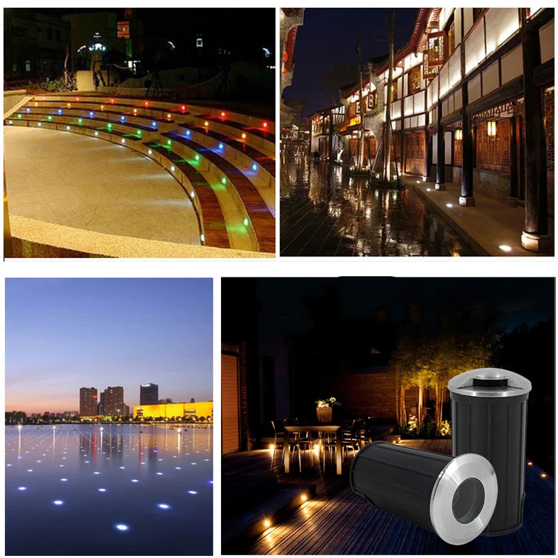 IP68 Waterproof 12V 3W Stainless Steel LED Recessed Spotlight - Outdoor RGB Underground In-Ground Light for Deck, Step & Garden