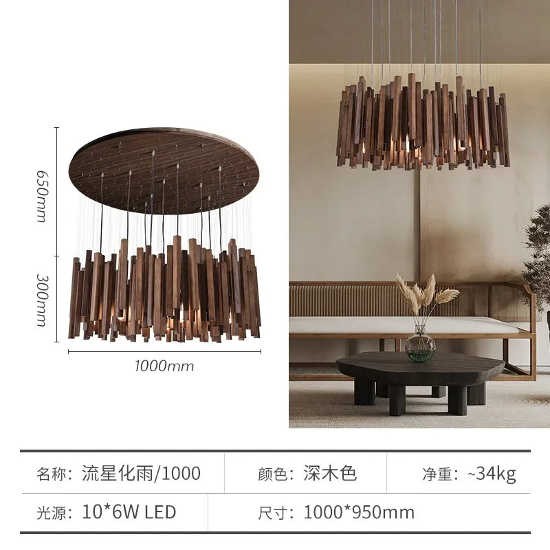 Retro Wooden Hanging Chandelier Light For Dining Living Room Farmhouse Kitchen Table Solid Wood Led Pendant Chandelier Lamp