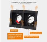 Commercial Zinc Alloy Square White Black Adjustable Recessed Spotlights Light Fixture Frame LED GU10 MR16 Bulb Lamp Fittings