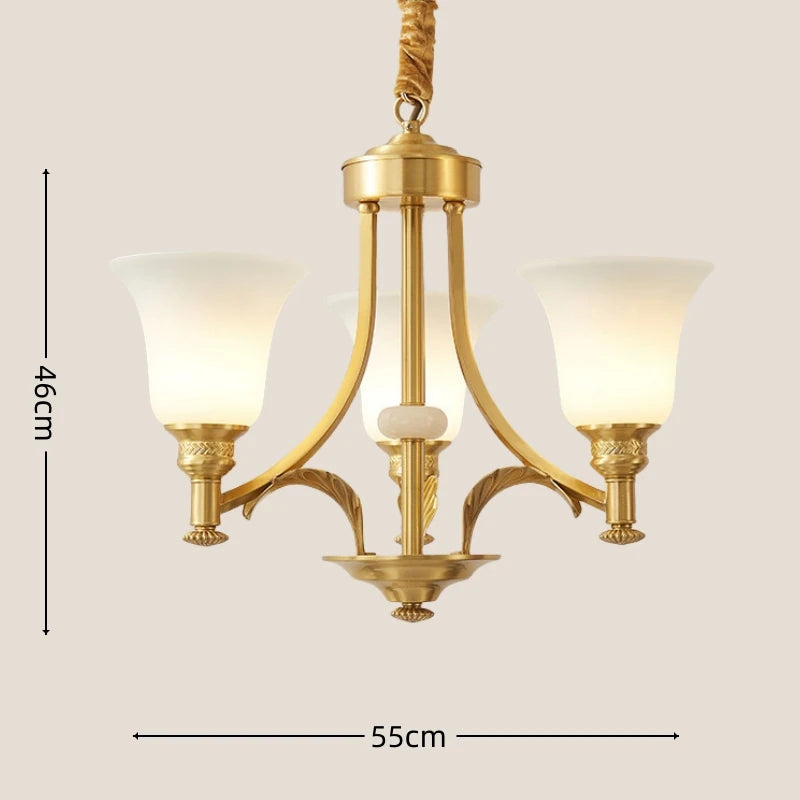 Solid Brass Chandelier with Glass Shades - 3-Color LED Luxury Dining Room Light