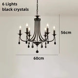 New Wrought Iron Crystal Chandelier European Classic Black Candle Lamp Modern Living Room Kitchen Dining Table Hanging Lamps