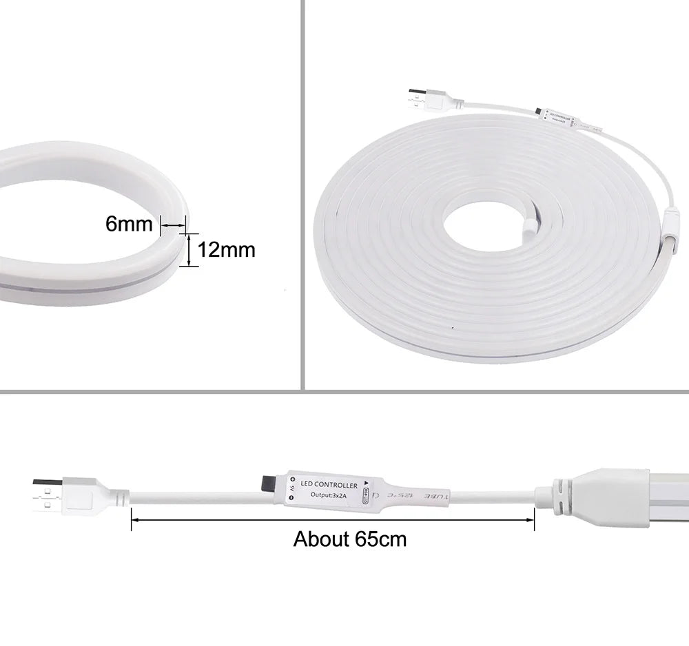 5V USB RGB LED Neon Strip Light 24key Remote Control Adhesive Tape 3535 108LED/m 6x12mm Waterproof Flexible Lamp Home Decoration