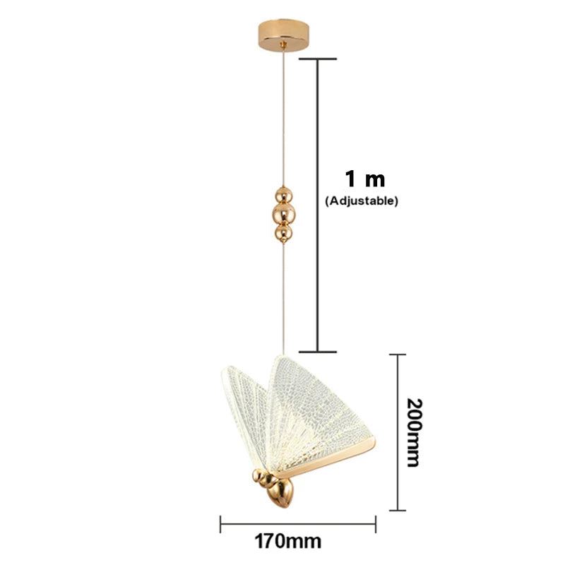 Luxury Home Decor Butterfly Chandelier Nordic LED Bedroom Single Pendant Light Modern Iron Body Acrylic Lampshade Hanging Lustre