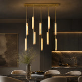 Luxury Spanish Marble Chandelier Brass Hanging Light 3 Color Dimmable Pendant Lamp for Villa Living Room Dining Area Hotel Lobby