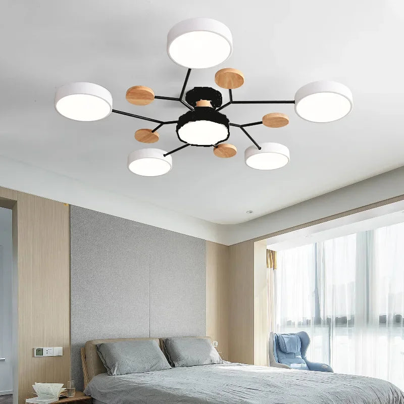 Nordic Macaron Ceiling Light - Modern Log & Metal Lamp for Living Room