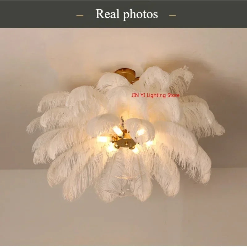 Nordic White Feathers Art Living Room Pendent Lamp Bedroom Indoor Hanging Lamp Chandelier Home Decoration Ceiling Lamps