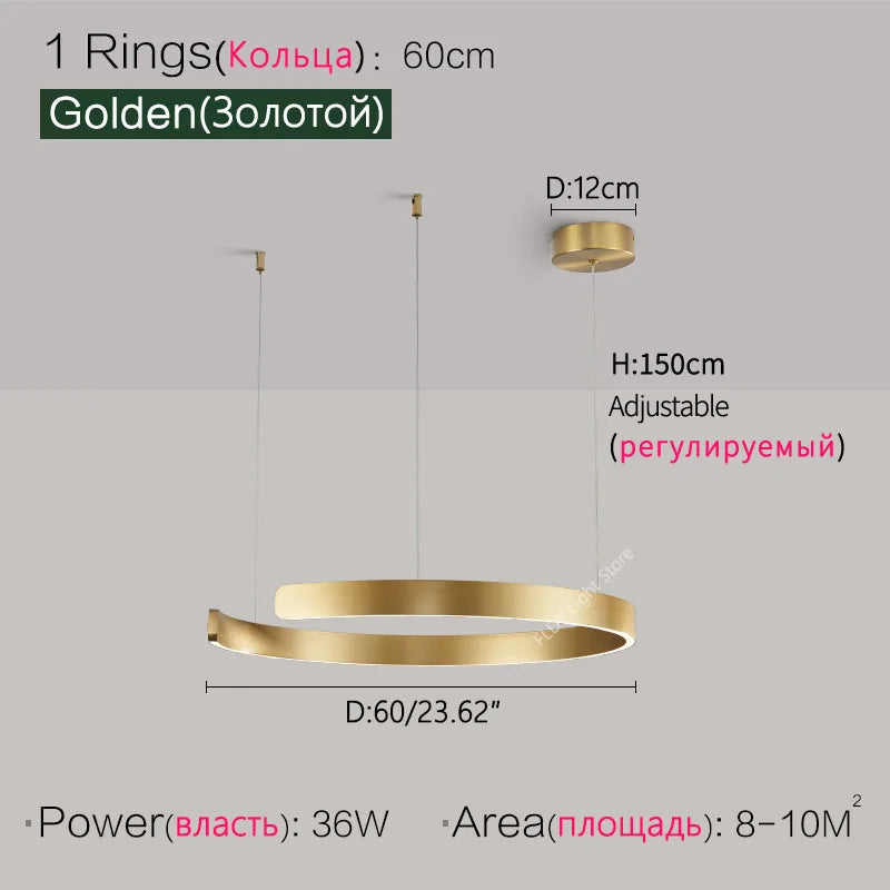 Nordic modern chandelier simple ring light led pendants round lamps