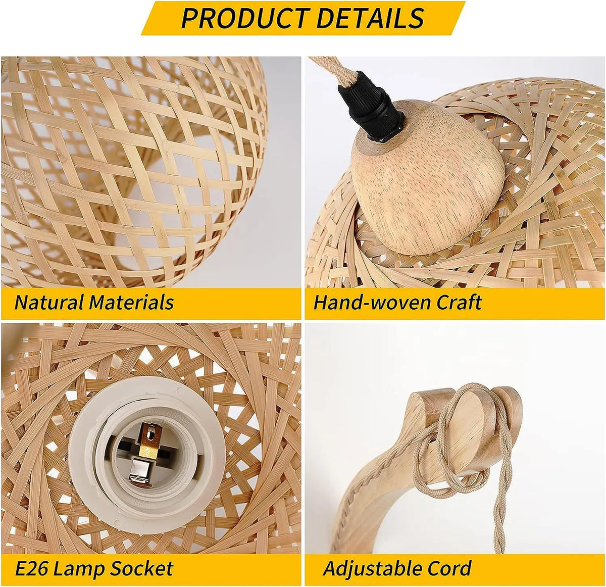 Bamboo Lantern Wall Lamp Natural Rattan Wicker E27 Chandeliers Hand-Woven Bamboo Room Decors Lampshades Wall Light Fixtures