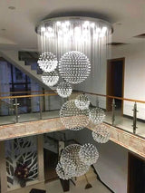 Modern LED Crystal Ball Chandeliers For Staircase Living Room Spiral Pendant Hanging Light Hall Villa Lobby Lamp Lustre Fixtures