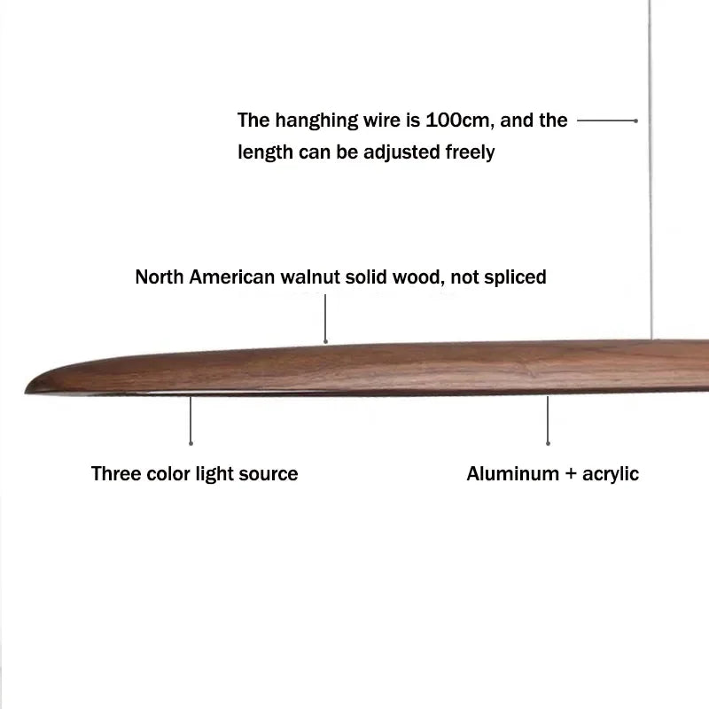 Modern Wooden Linear Pendant Light - Nordic LED Kitchen Island Hanging Lamp