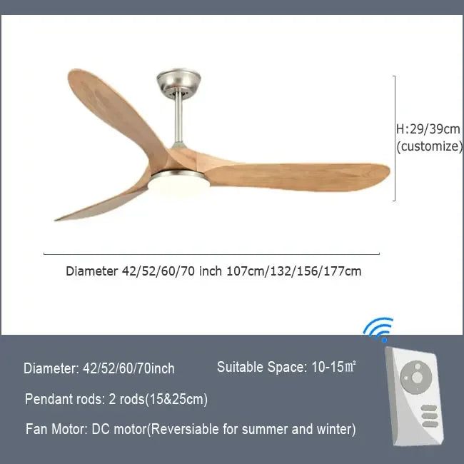 Luxury Natural Wooden Ceiling Fan Home Decorative Pendant Fan With Lamp Reversible Motor Suitable for Summer and Winter