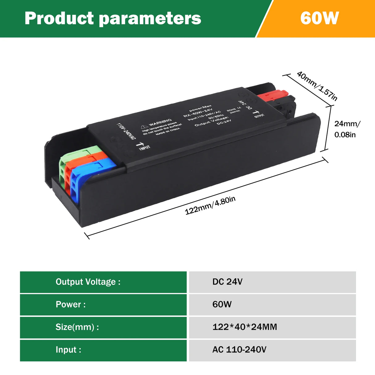 Ultra-Thin LED Power Supply - 12V / 24V DC Lighting Transformer (60W-400W)