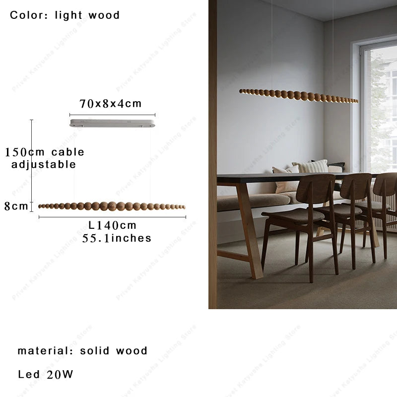 2026 Oriental Solid Wood Carving Chandelier - Long LED Dining Room Light
