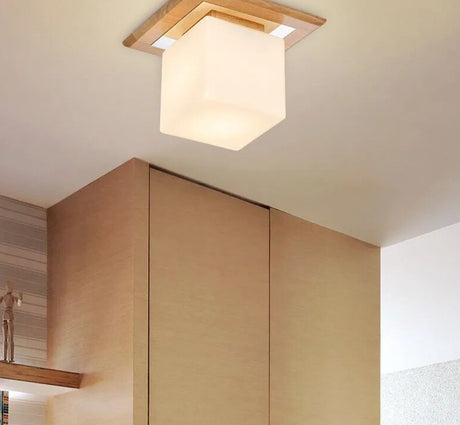 Nordic LED Ceiling Lamp Modern Wood Lights Glass Lamp shape Corridor Aisle Entrance Balcony Ceiling Light Cube Cylinder Luminaire