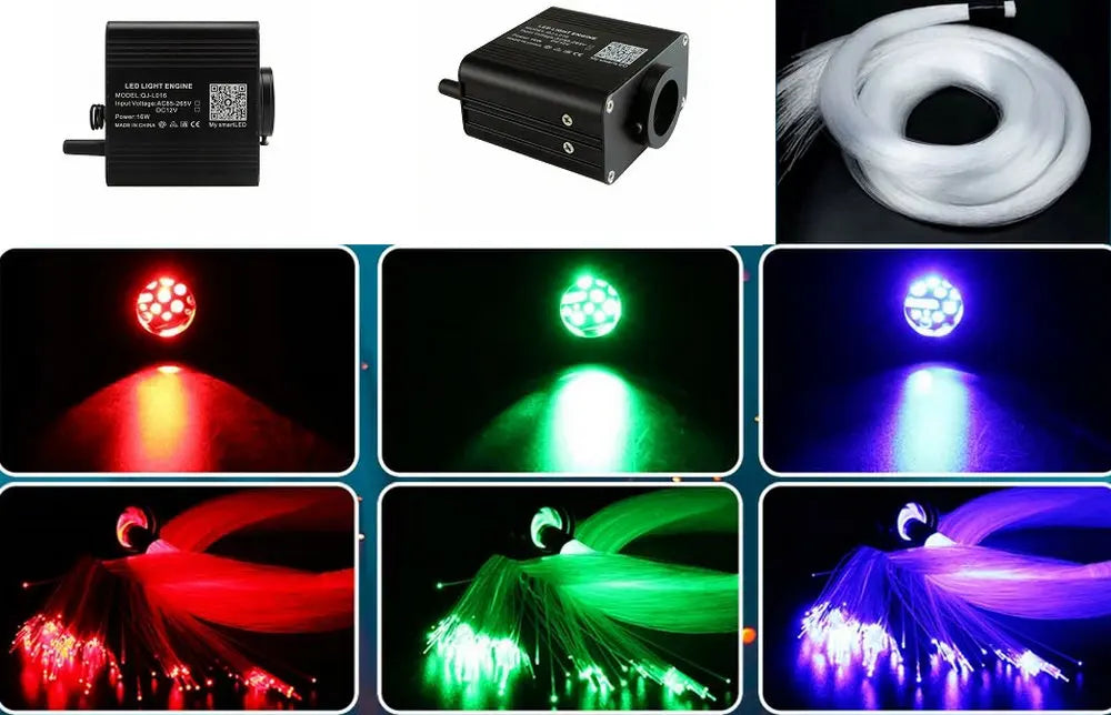 16W Twinkle Starlight Headliner Kit - RGBW Fiber Optic Star Ceiling Light for Car & Home - Bluetooth App, Remote & Music Control